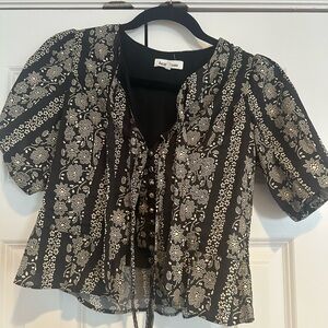 Heartloom Black Floral Peasant Top with Cream Print
